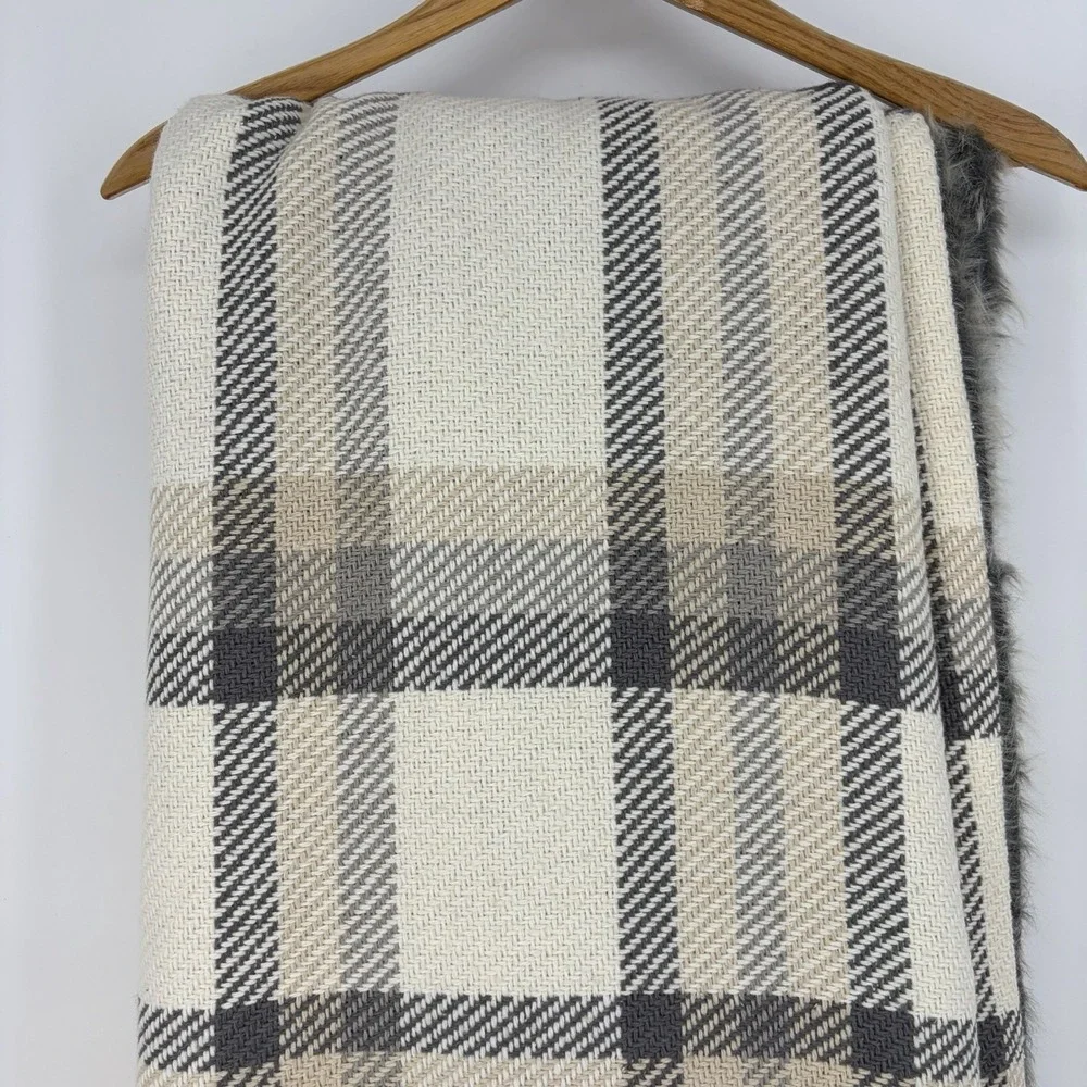 POTTERY BARN Stewart Plaid Faux Fur Back Throw 60